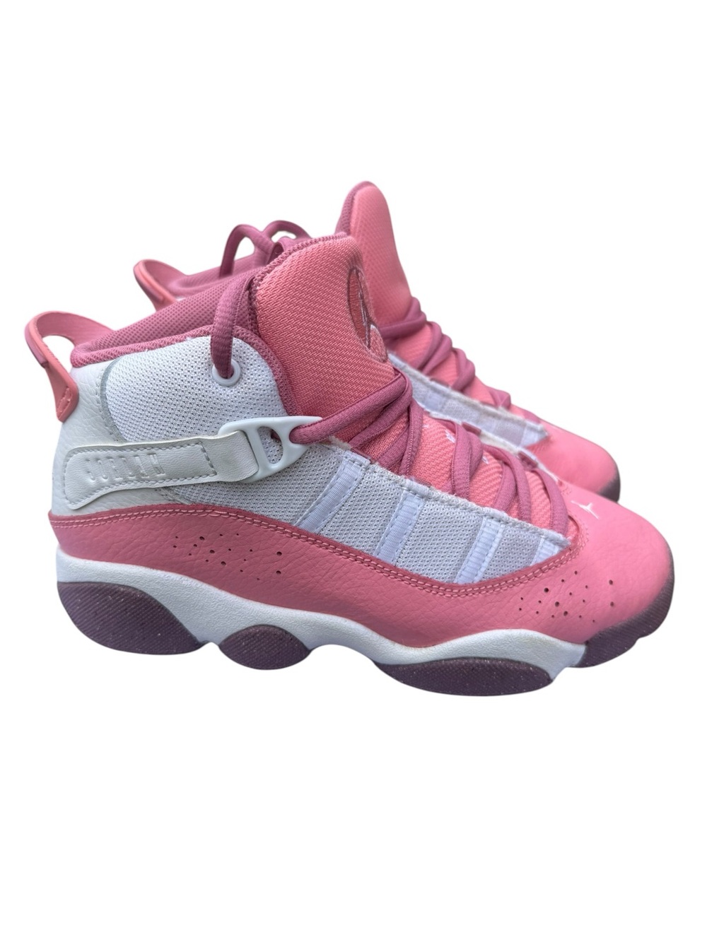 Jordan Kids Pink and White Retro Basketball Shoes
